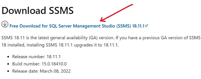 SQL Server Management Studio download page screenshot