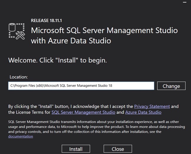 SQL Server Management Studio installer location screenshot