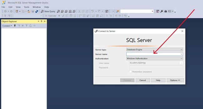 SQL Server Management Studio server configuration screenshot