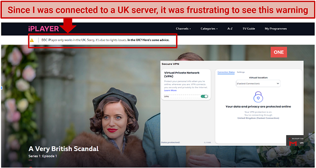 McAfee Total Protection VPN을 사용할 때 BBC IPLAYER가 차단되었습니다