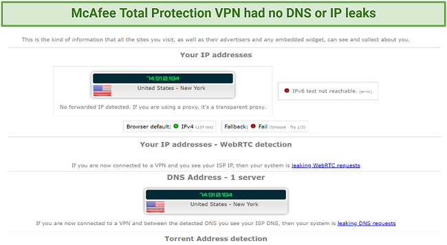 나는 누출에 대해 McAfee VPN을 테스트했다