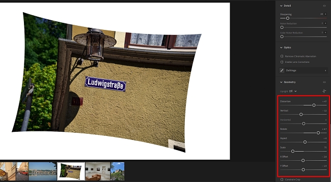 Beispiel für die Geometriefunktion von Lightroom