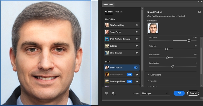 Beispiel für die Funktionsweise von Smart Portrait in Photoshop