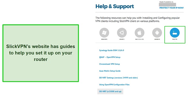 Screenshot of SlickVPN's setup guides on its website