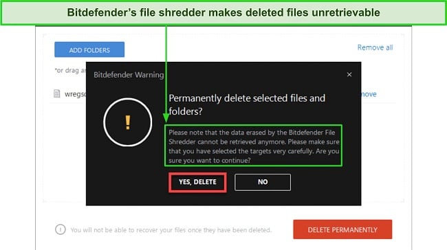 Screenshot of Bitdefender's file shredder wizard