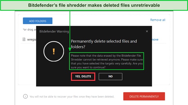 Screenshot of Bitdefender's file shredder wizard