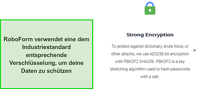 Screenshot der Verschlüsselung von RoboForm.