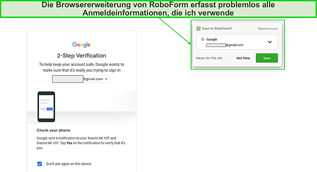 Screenshot der RoboForm-Browsererweiterung erfasst Anmeldeinformationen.