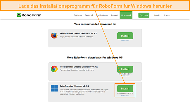 Screenshot des Downloads der Windows-App von RoboForm.