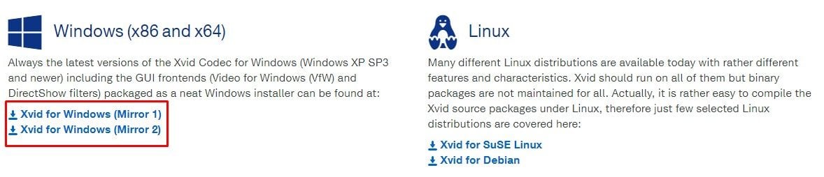 Windows용 Xvid 코덱 다운로드