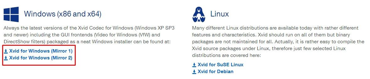 下载适用于 Windows 的 Xvid 编解码器