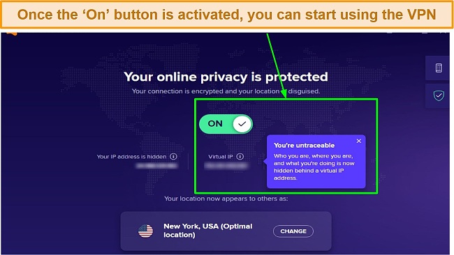 A screenshot showing Avast SecureLine VPN activate