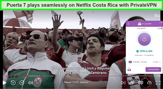 Screenshot of PrivateVPN unblocking Netflix Costa Rica's homepage, showing the #6 show Dark Desire in Costa Rica today