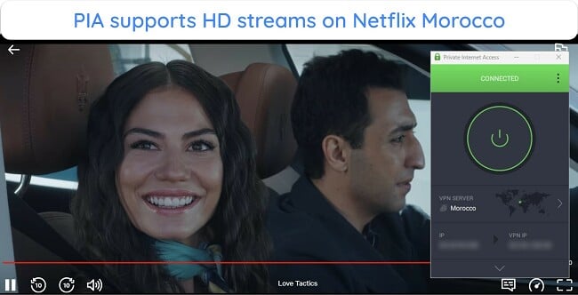 A screenshot of lag-free Netflix Morocco streaming with PIA's Morocco server.