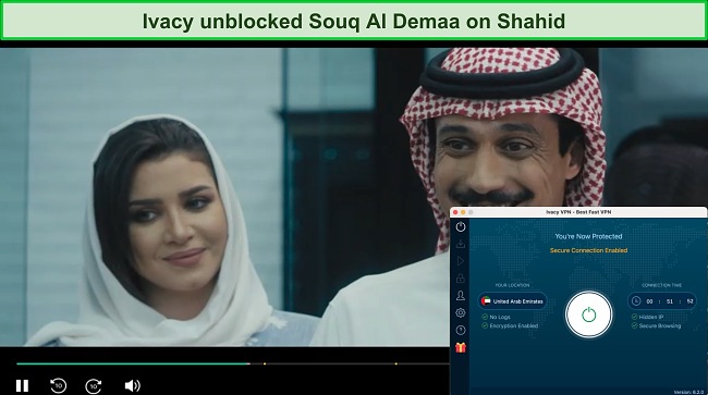 Screenshot of Ivacy working on Shahid to unblock Souq Al Demaa