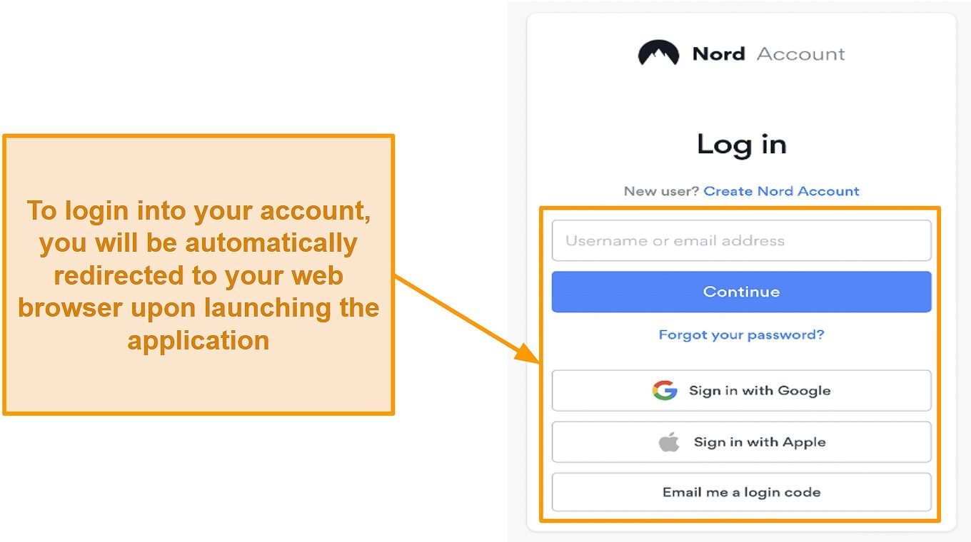 NordVPN login form screenshot