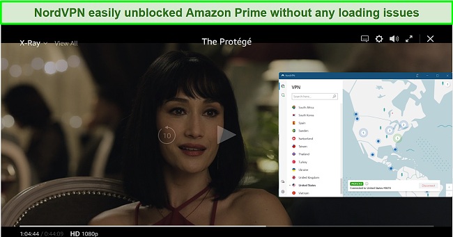 Screenshot of NordVPN unblocking Amazon Prime Video
