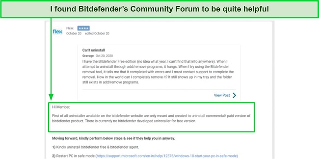 Screenshot of Bitdefender's Community Forum