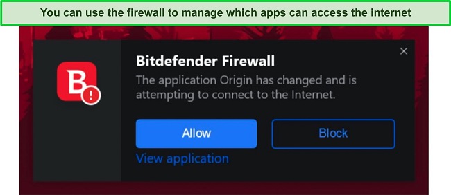 Screenshot of Bitdefender's firewall