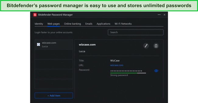Screenshot of Bitdefender's password manager