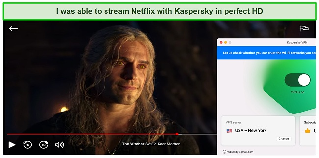 Screenshot of Kaspersky Secure Connect unblocking US Netflix