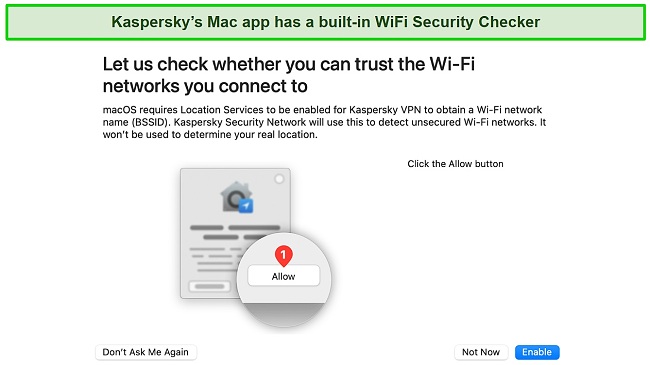 Screenshot of Kaspersky's Wifi security checker function on its macOS app