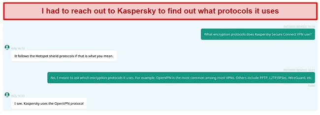 Screenshot of Kaspersky live chat