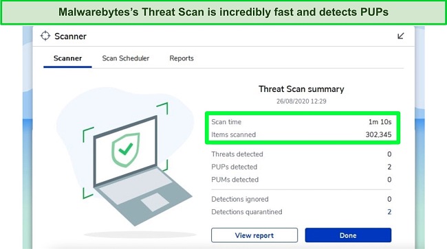 Screenshot of Malwarebytes's Threat Scan results