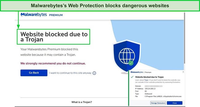 Screenshot of Malwarebytes's web protection feature in action