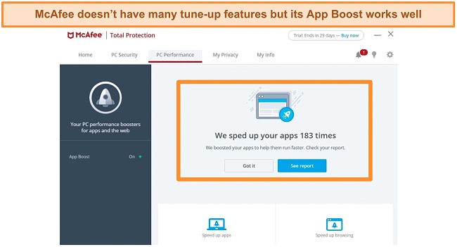 Screenshot of McAfee's App Boost feature