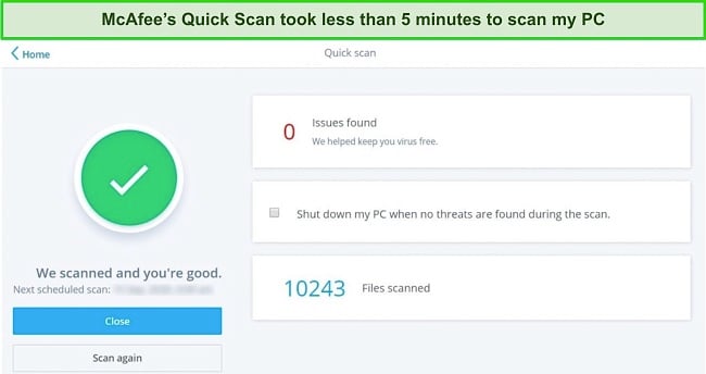 Screenshot of McAfee's Quick Scan results