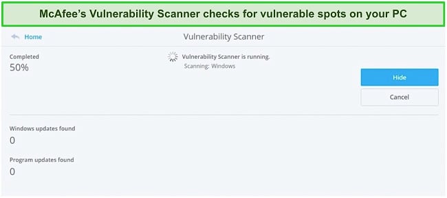 Screenshot of McAfee's Vulnerability Scanner