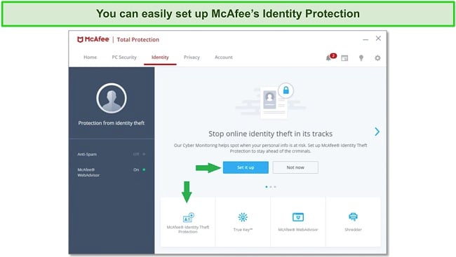 Screenshot of McAfee's Identity Protection feature