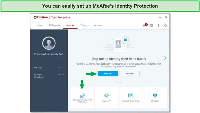 Screenshot of McAfee's Identity Protection feature