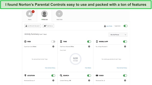Screenshot of Norton's Parental Control feature