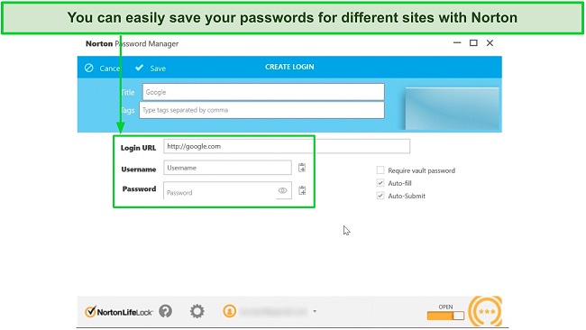 Screenshot of Norton's password manager dashboard