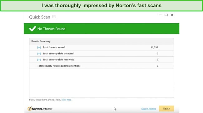 Screenshot of Norton 360's quick scan results