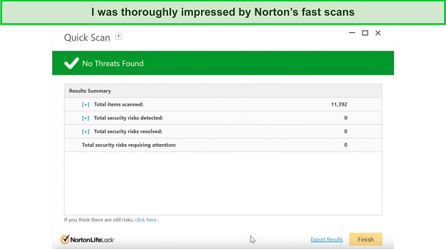 Screenshot of Norton 360's quick scan results