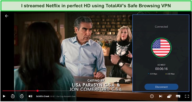 Screenshot of TotalAV Safe Browsing VPN unblocking Netflix
