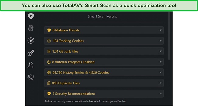 TotalAV’s Smart Scan gave me security recommendations too.