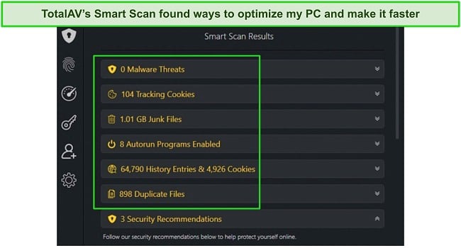 Screenshot of TotalAV's Smart Scan results