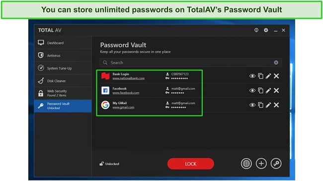 Screenshot of TotalAV's Password Vault feature