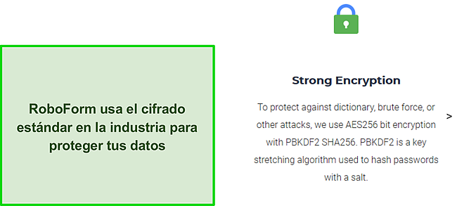Captura de pantalla del cifrado de RoboForm.