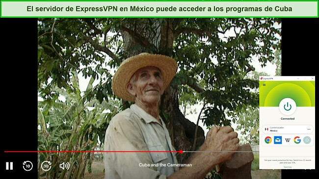Captura de pantalla de Cuba y el camarógrafo jugando mientras ExpressVPN está conectado a un servidor en México