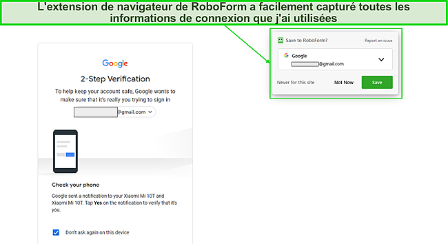 Capture d'écran de l'extension de navigateur RoboForm pour capturer les informations de connexion.