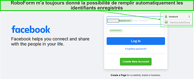 Capture d'écran de la fonction de remplissage automatique de RoboForm.