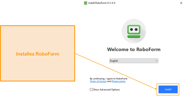 Capture d'écran de l'installation Windows de RoboForm.