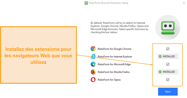 Capture d'écran de l'installation de l'extension de navigateur de RoboForm.