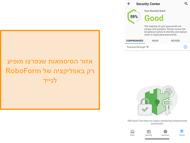 צילום מסך של מדור הסיסמאות שנפרצו של RoboForm.