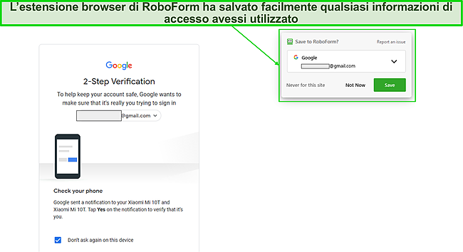 Screenshot dell'estensione del browser RoboForm per acquisire le informazioni di accesso.